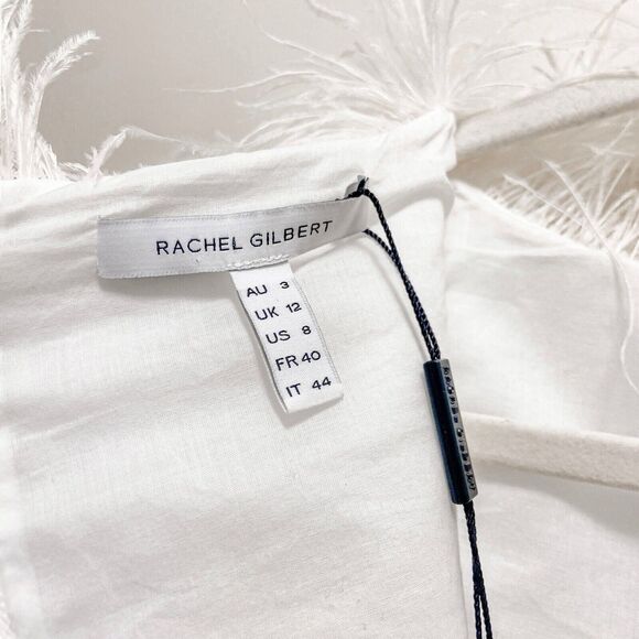 NWT Rachel Gilbert Solomon Ostrich Feather Trim Ivory Midi Dress Size 8 - Picture 8 of 10